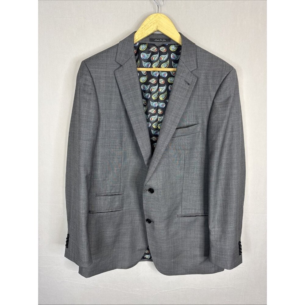 Indochino Gray 100% Wool Blazer Paisley Lining Men’s 44R Sports Coat
